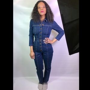 puff sleeve denim jumpsuit